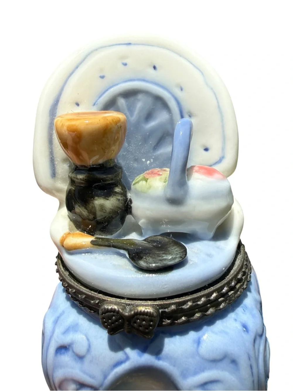 Vintage Vanity Dresser Trinket Box Chair Ceramic Hinged Jewelry Box Miniature 4”
